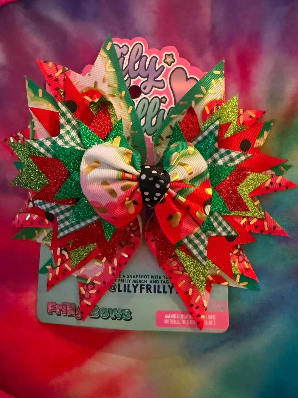 Red & Green Layered Strawberry Print Hair Bow